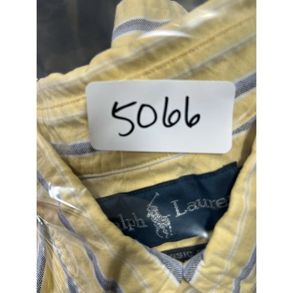 Ralph Lauren Shirt Mens XL Yellow Classic Fit Striped Long Sleeve Vintage